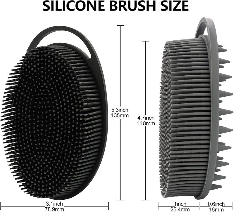 HAYSNA 2 Pack Silicone Body Scrubber, Loofah Double-Sided Body Brush,Shower Scrubber and Scalp Massager Shampoo Brush for Sensitive Kids Women Men All Kinds of Skin (Black & Gray) - Image 4